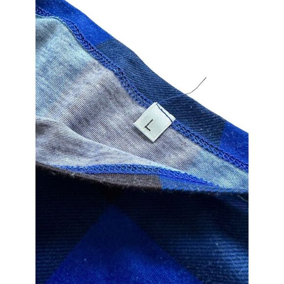 Women's Blue Check Boatneck Long Sleeve Blouse L - Picture 2 of 2